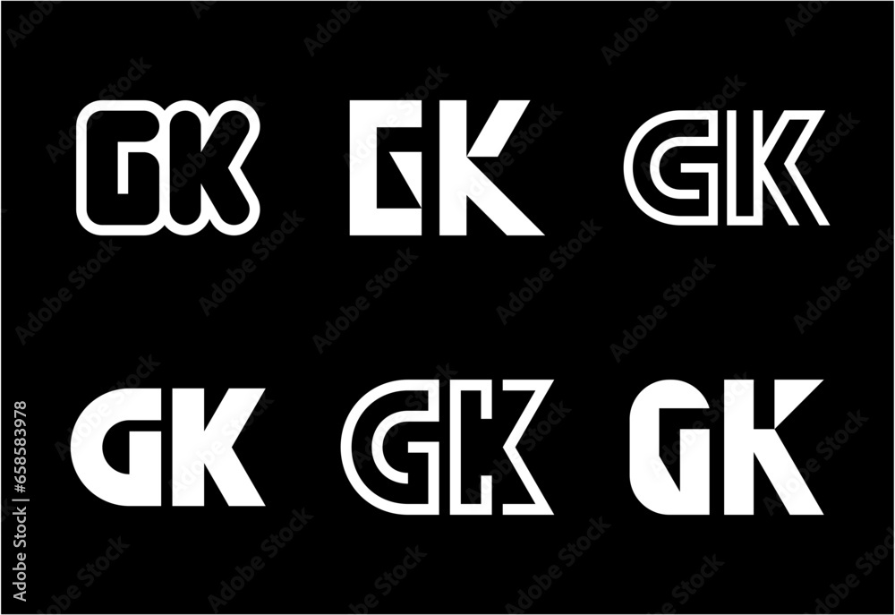 Set of letter GK logos. Abstract logos collection with letters. Geometrical abstract logos Set of letter GK logos. Abstract logos collection with letters. Geometrical abstract logos