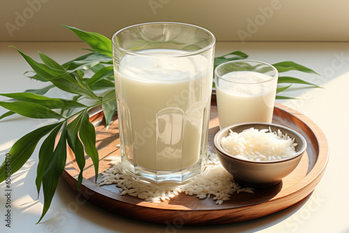 Alternative rice milk in a glass on the table