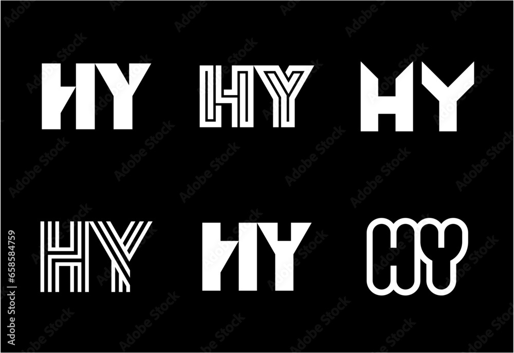 Set of letter HY logos. Abstract logos collection with letters. Geometrical abstract logos Set of letter HY logos. Abstract logos collection with letters. Geometrical abstract logos