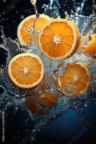 orange slices in water splash
