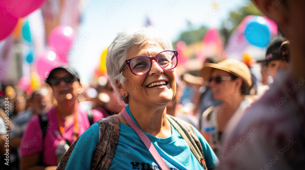 Φωτογραφία Close up portrait of female activist standing in a crowd of women during demonst