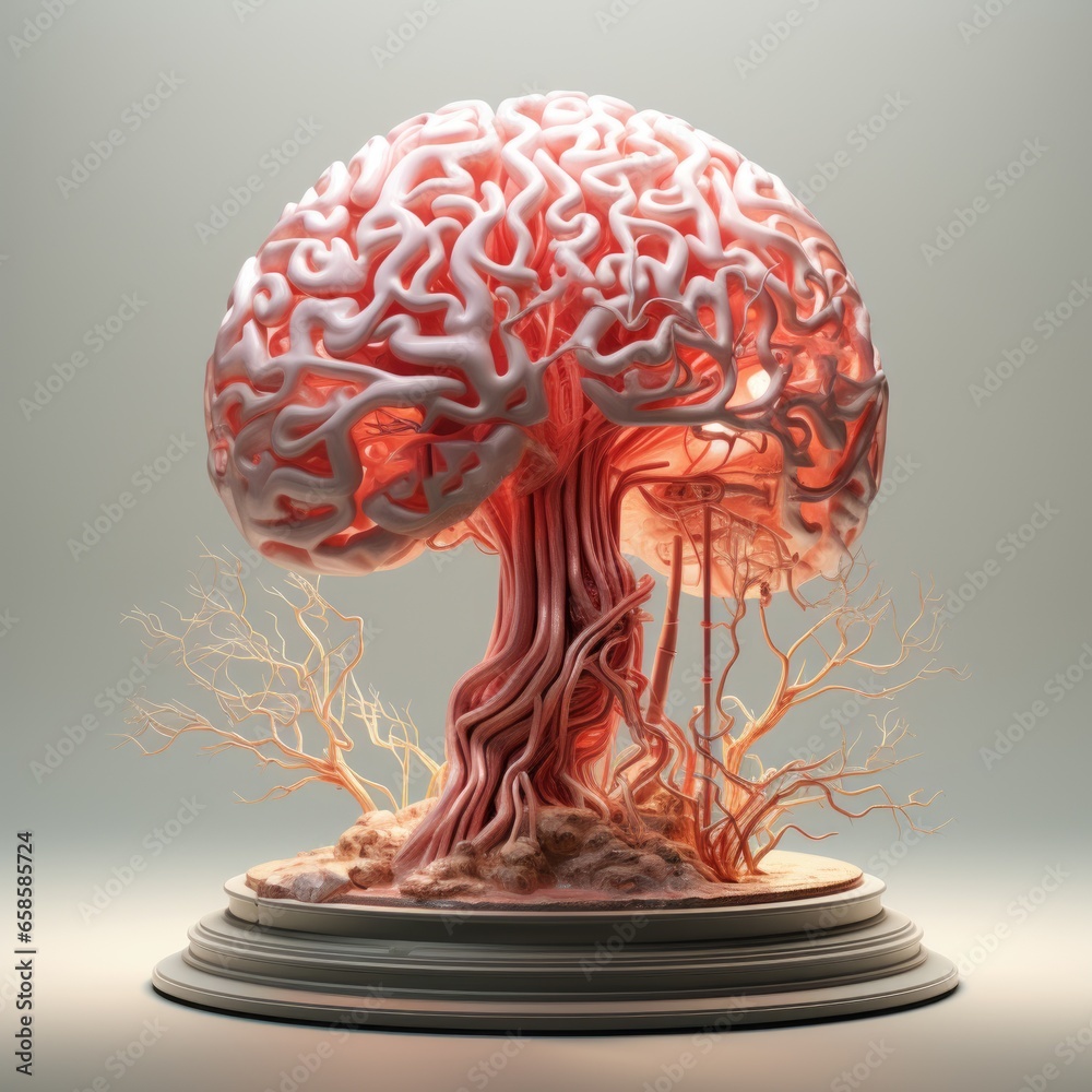 Human brain on grey background with copy space. Brainstorming concept. Human brain on grey background with copy space. Brainstorming concept.