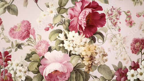 Exquisite vintage botanical wallpaper adorned with a fantasy floral bouquet  presenting a timeless motif suitable for digital floral print backgrounds