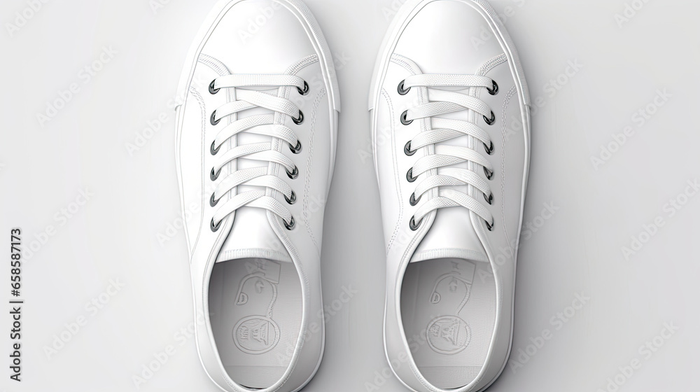 A realistic mockup of a pair of shoes isolated on white background top view. A realistic mockup of a pair of shoes isolated on white background top view.