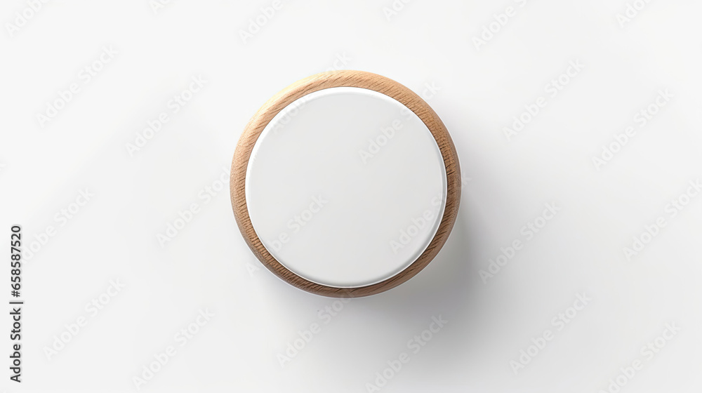 A clean mockup of a badge or pin with editable text and design isolated on white background top view. A clean mockup of a badge or pin with editable text and design isolated on white background top view.