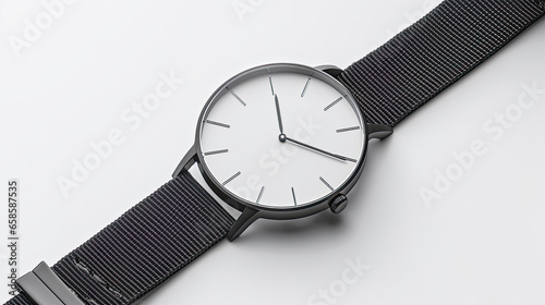 A precise mockup of a wristwatch with customizable face and strap isolated on white background top view.