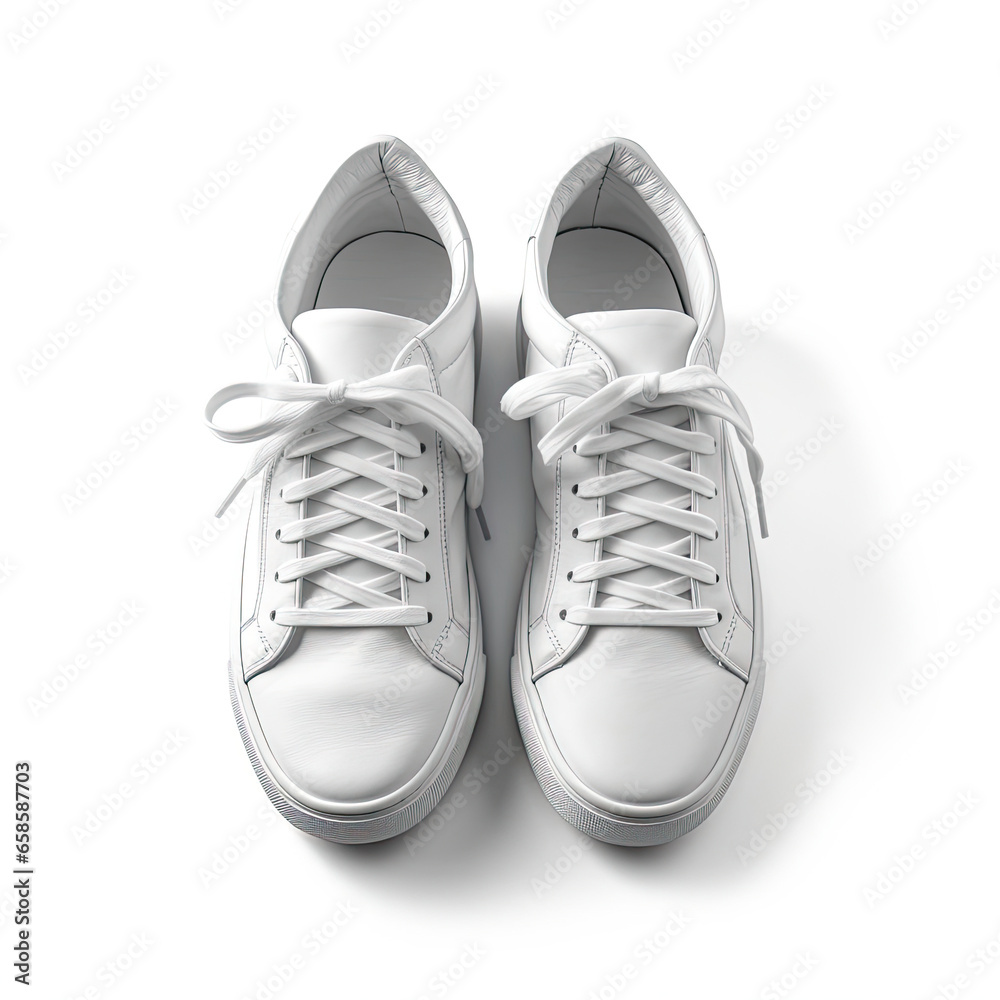 A realistic mockup of a pair of shoes isolated on white background top view.