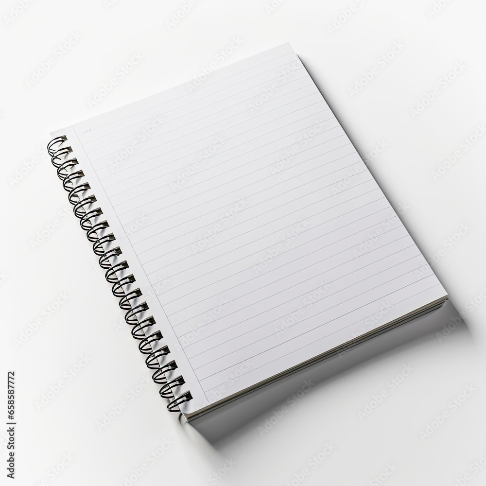 An accurate mockup of a notebook with spiral binding isolated on white background top view. - obrazy, fototapety, plakaty 