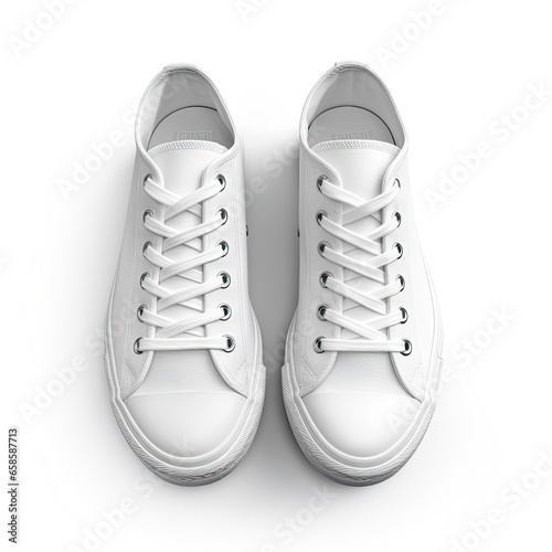A realistic mockup of a pair of shoes isolated on white background top view.