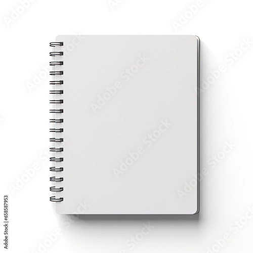 A realistic mockup of a notepad with customized cover isolated on white background top view.