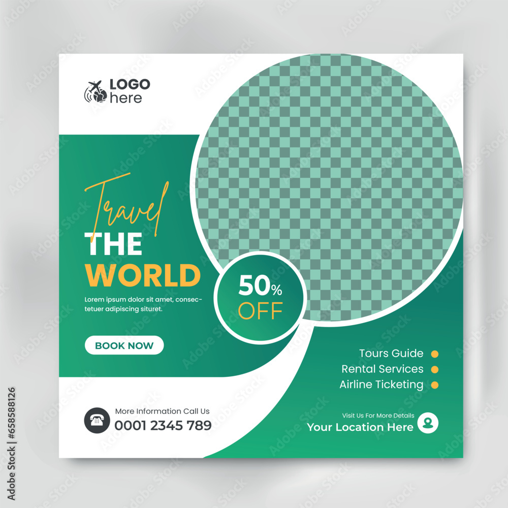 Social media post banner or square flyer design template for travel holiday vacation Social media post banner or square flyer design template for travel holiday vacation