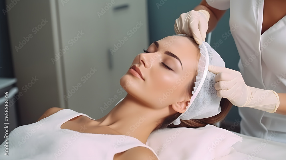 Une femme dans une clinique de beauté en train de faire un soin esthétique.