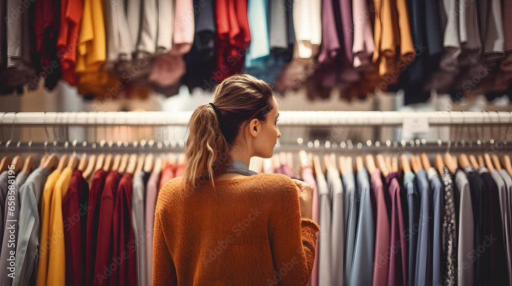 Φωτογραφία Une femme en train de faire les soldes dans un magasin de vêtement