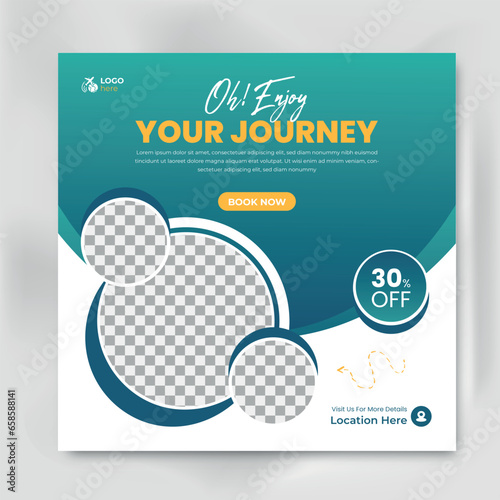 Travel tour promotion banner travelling business social media post or tourism marketing square flyer template