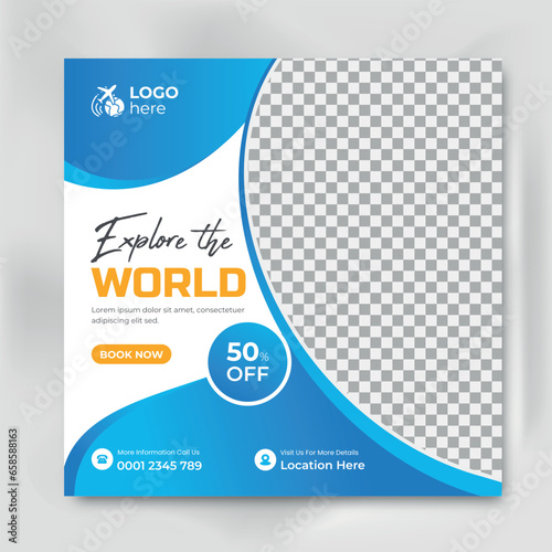 Travel and tourism banner for social media post template