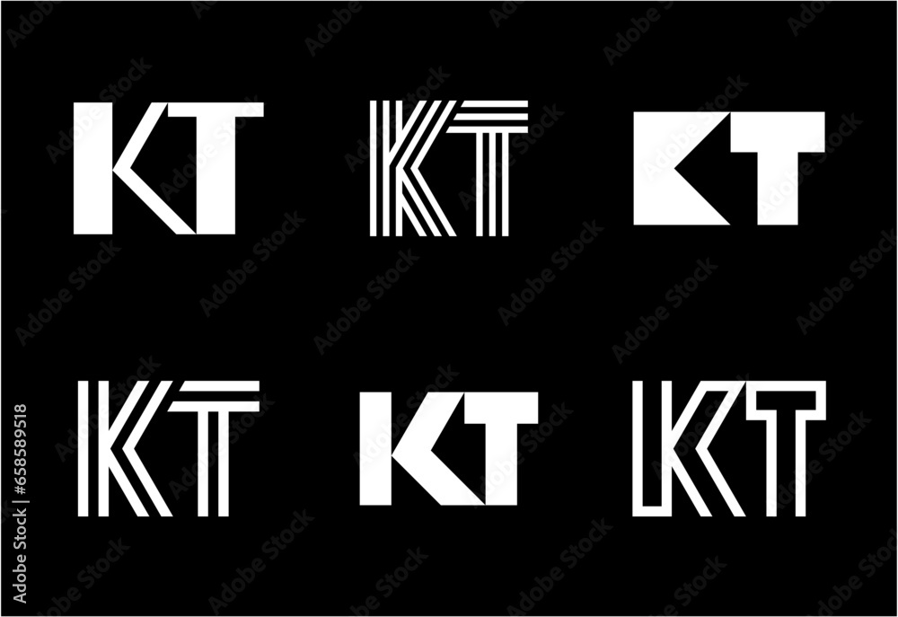 Set of letter KT logos. Abstract logos collection with letters. Geometrical abstract logos