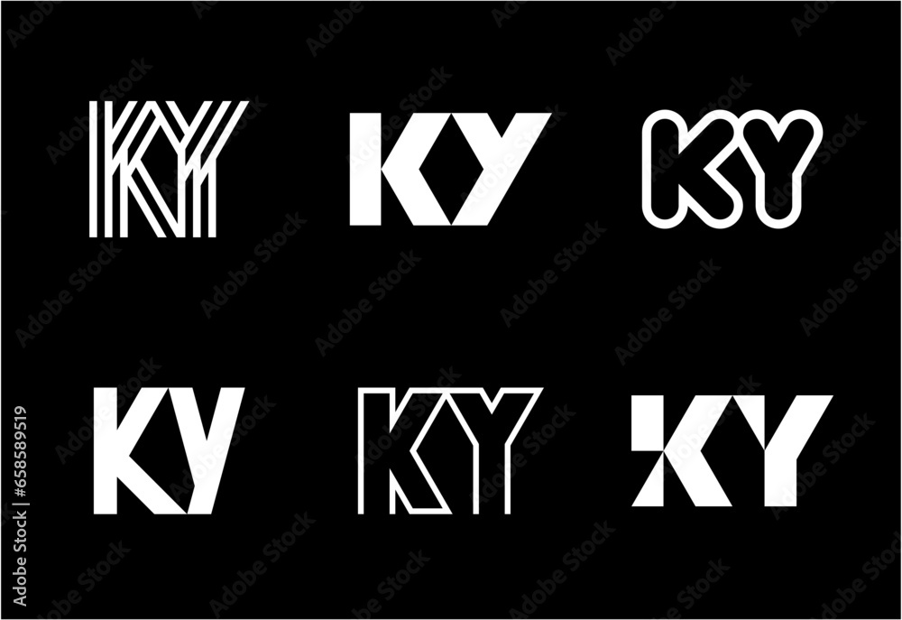 Set of letter KY logos. Abstract logos collection with letters. Geometrical abstract logos Set of letter KY logos. Abstract logos collection with letters. Geometrical abstract logos