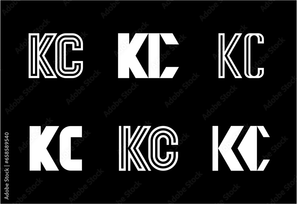 Set of letter KC logos. Abstract logos collection with letters. Geometrical abstract logos