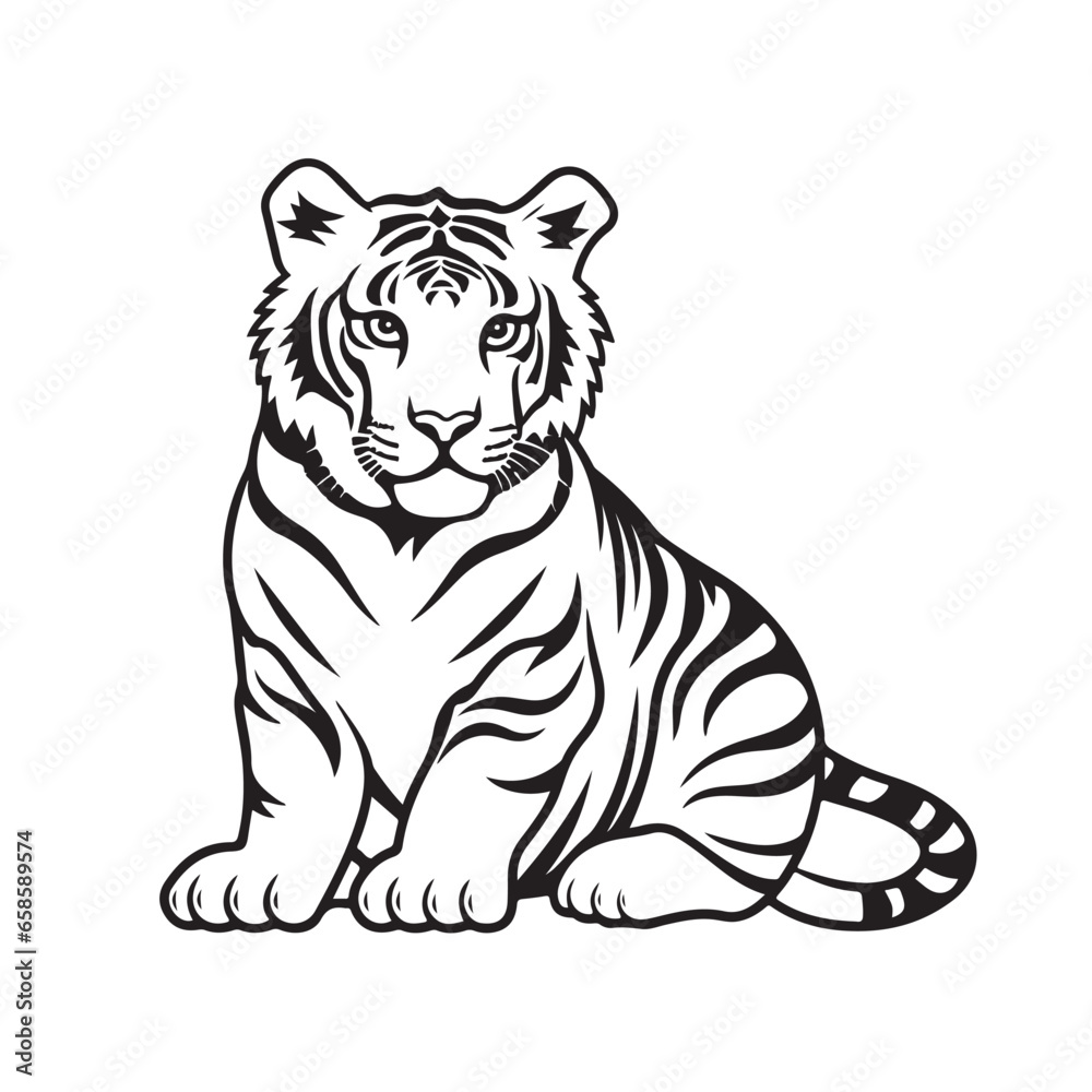 Black and white tiger drawings on a white background Black and white tiger drawings on a white background