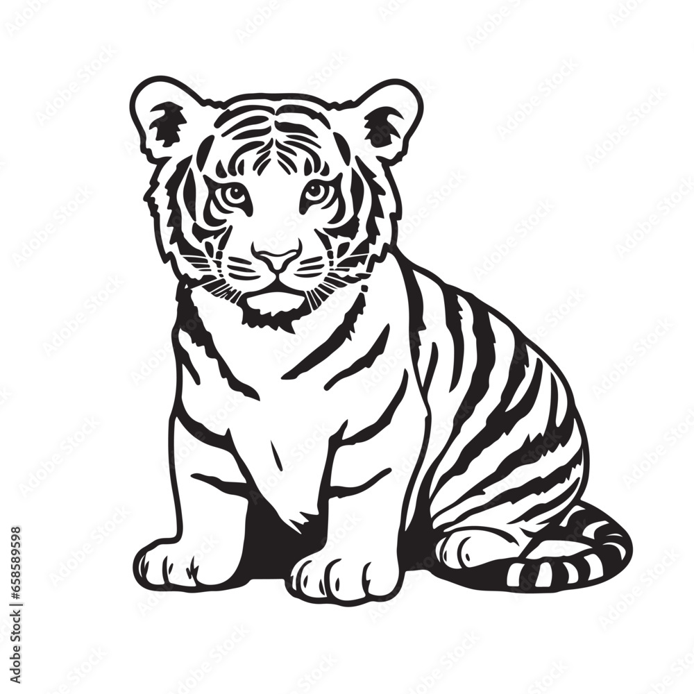 Fototapeta premium Black and white tiger drawings on a white background