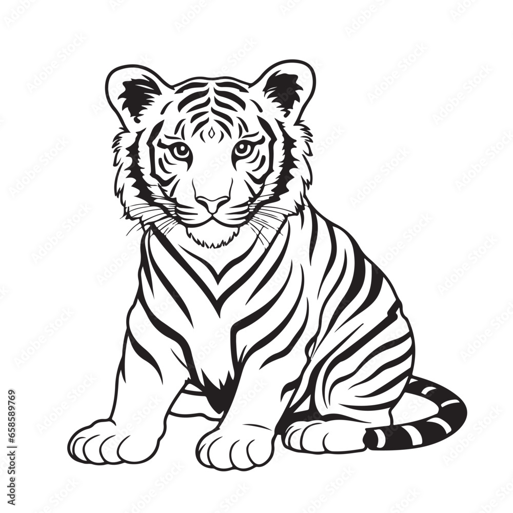 Fototapeta premium Black and white tiger drawings on a white background