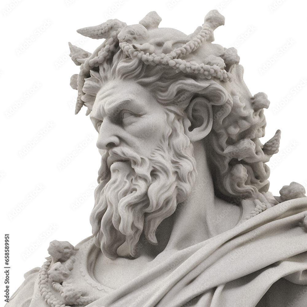 Greek bust of the god Zeus on a transparent background, with a grainy texture, vintage illustration Greek bust of the god Zeus on a transparent background, with a grainy texture, vintage illustration