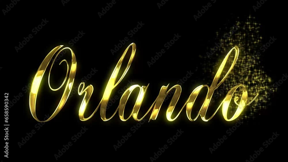Golden text animated in a reveal with a starburst pattern