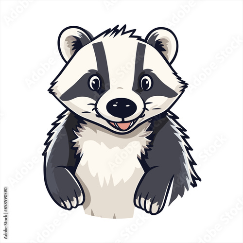 Fototapeta Naklejka Na Ścianę i Meble -  Badger Cute Funny Cartoon Kawaii Clipart Colorful Watercolor Animal Pet Sticker Illustration