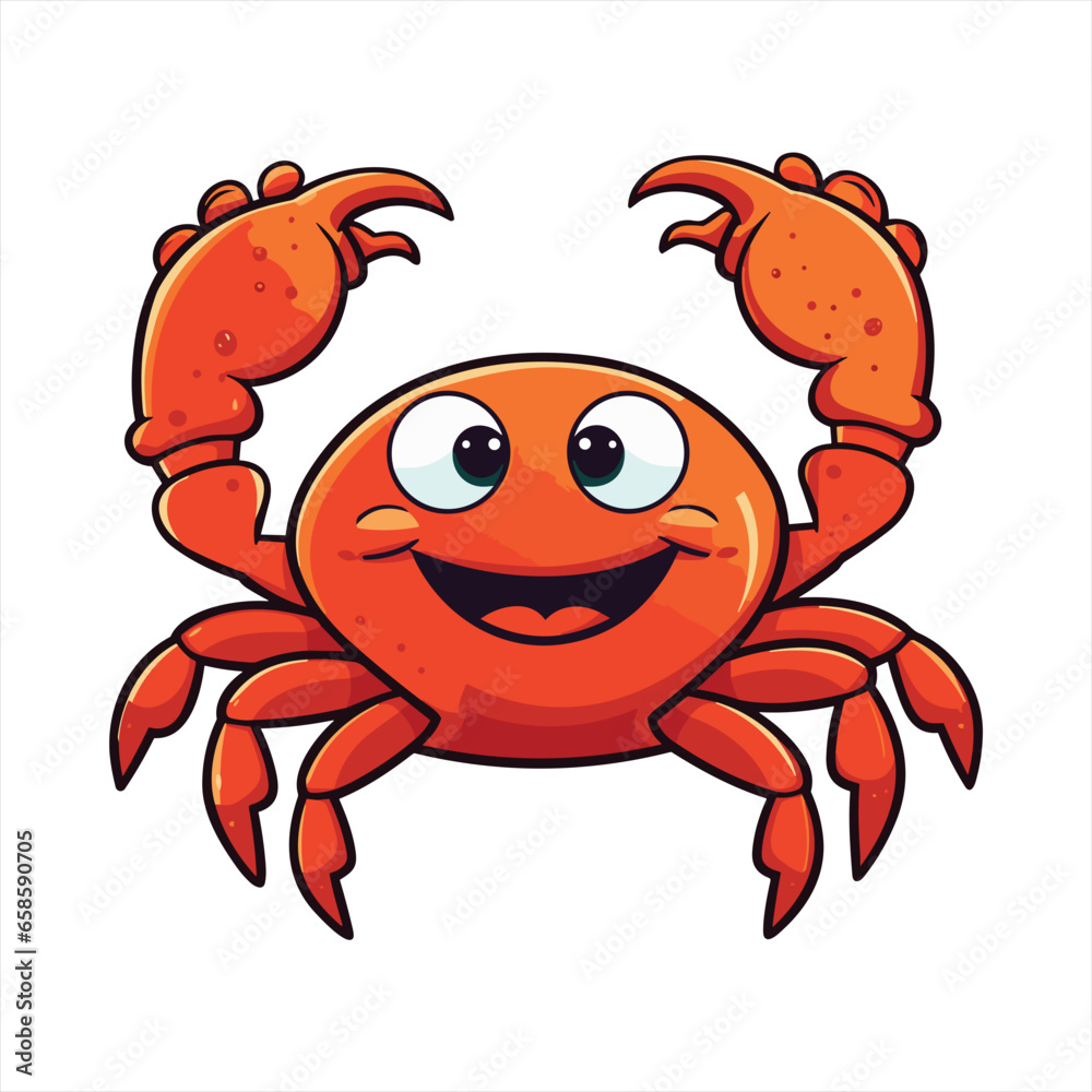 Fototapeta premium Craw Cute Funny Cartoon Kawaii Clipart Colorful Watercolor Animal Pet Sticker Illustration