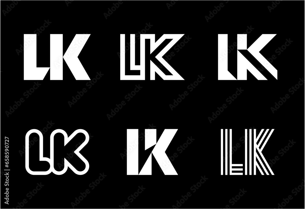 Set of letter LK logos. Abstract logos collection with letters. Geometrical abstract logos