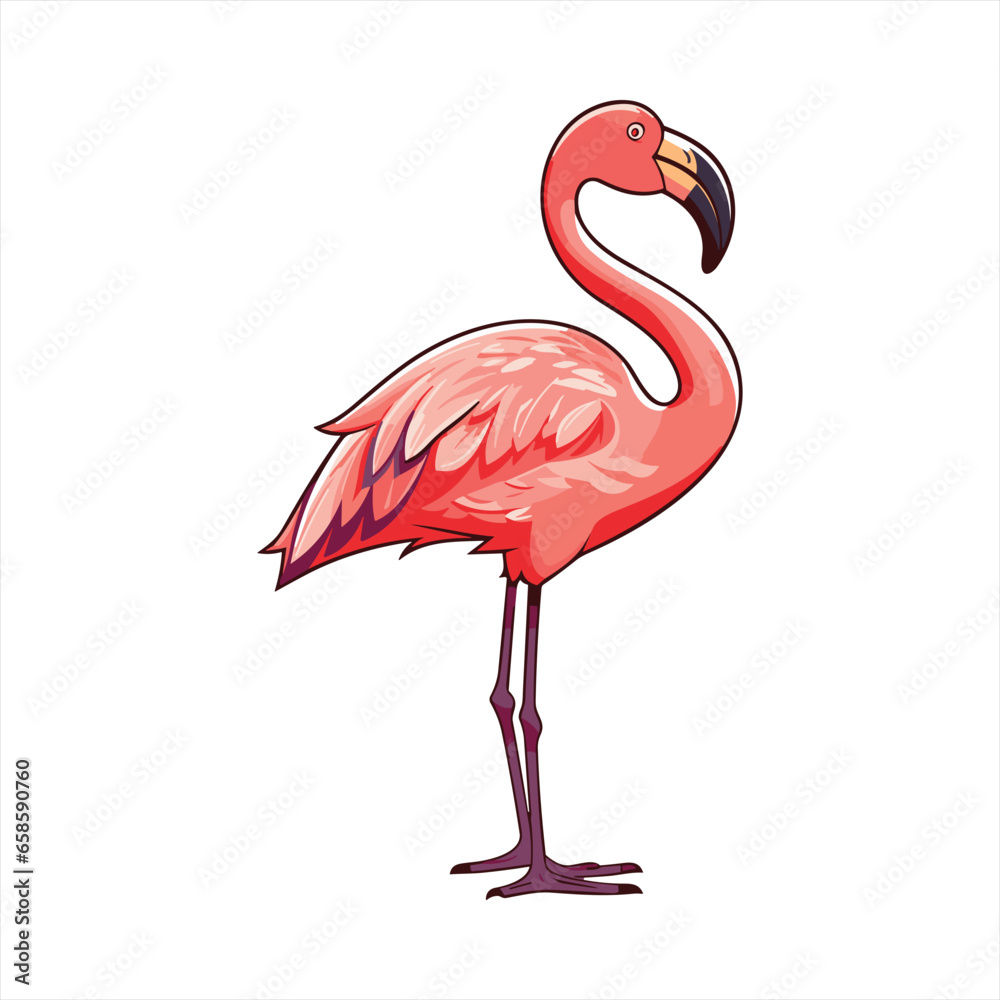 Fototapeta premium Flamingo Cute Funny Cartoon Kawaii Clipart Colorful Watercolor Animal Pet Sticker Illustration