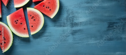 Watermelon slices isolated pastel background Copy space table space for writing