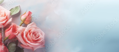 Valentines Day bouquet featuring roses against a isolated pastel background Copy space with a soft focus