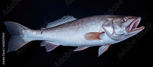 Whole codfish on isolated pastel background Copy space