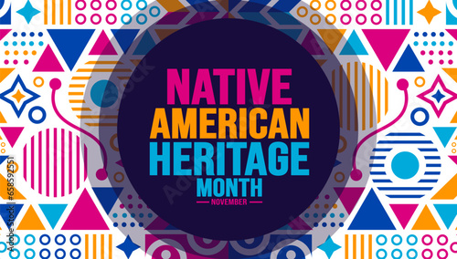 November is Native american heritage month colorful pattern background template. American Indian culture Celebrate annual in United States. use to banner, placard, card, poster design template.