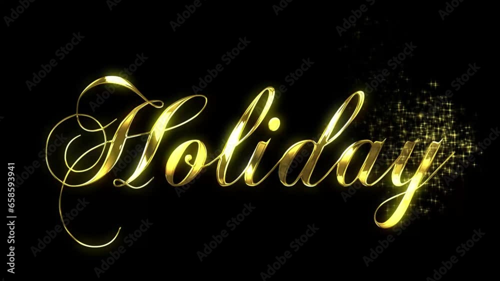 Golden text animated in a reveal with a starburst pattern for HOLIDAY