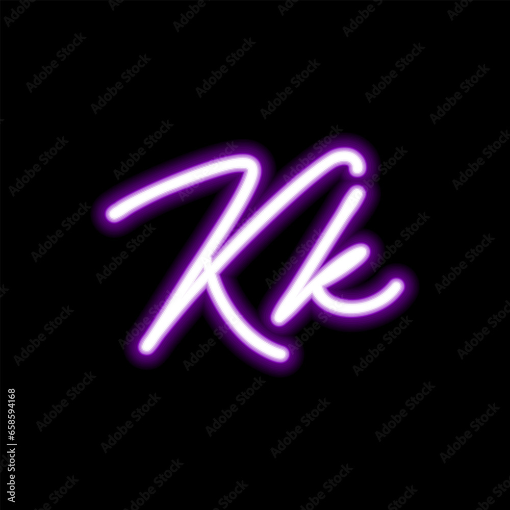 Neon letter K on dark background, vector illustration