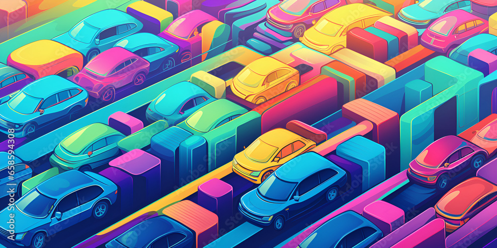 Colored luxury cars on road , Colored Exotic Cars in Motion: Roadway Spectacle Ai Generative