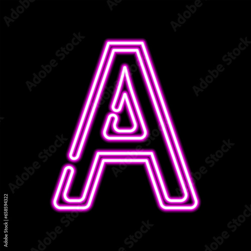 Neon letter A on dark background, vector illustration