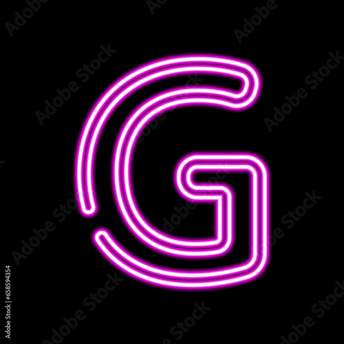 Neon letter G on dark background, vector illustration