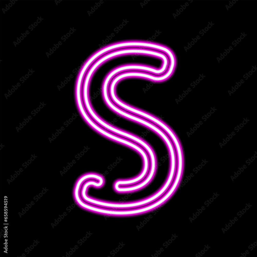 Neon letter S on dark background, vector illustration Neon letter S on dark background, vector illustration