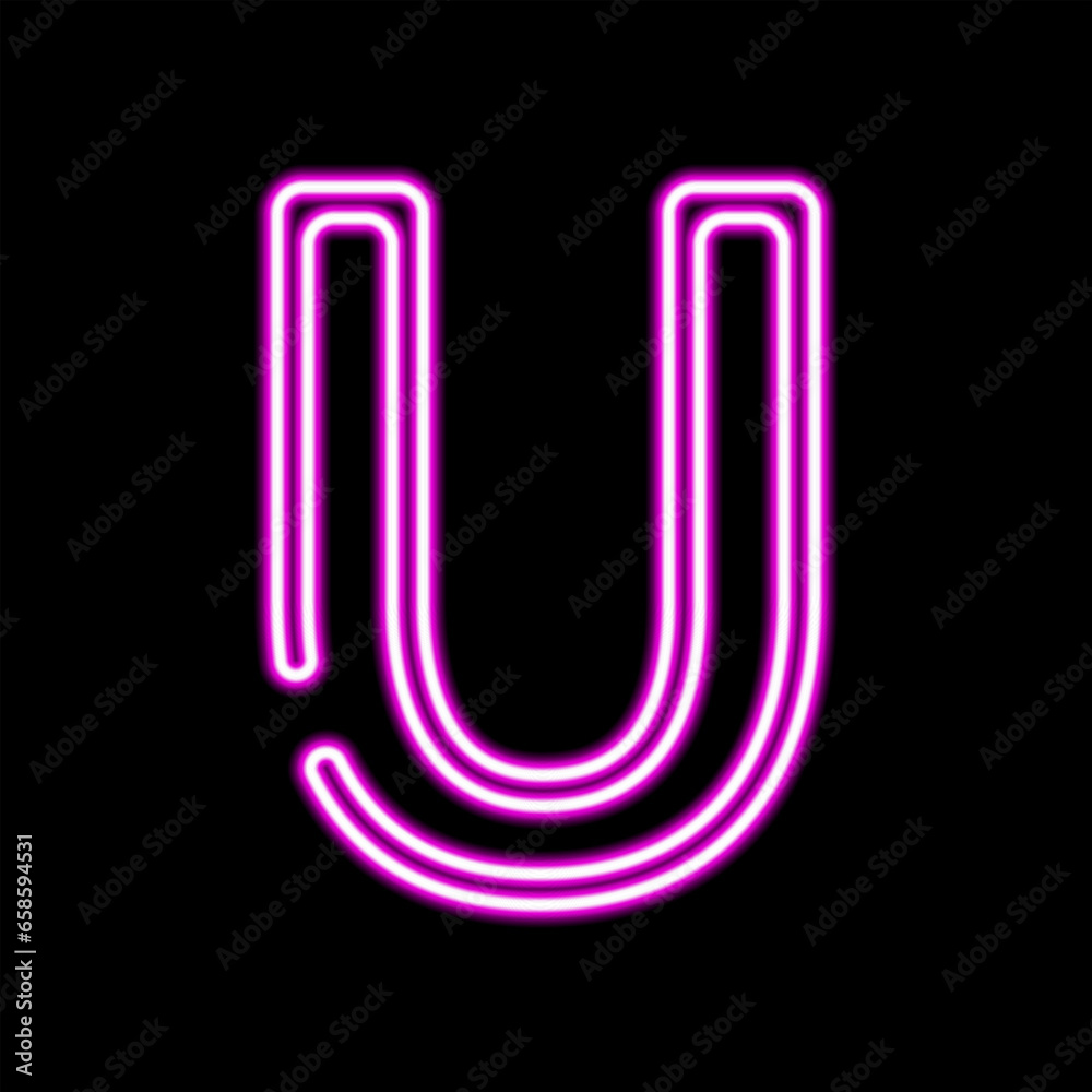 Neon letter U on dark background, vector illustration Neon letter U on dark background, vector illustration