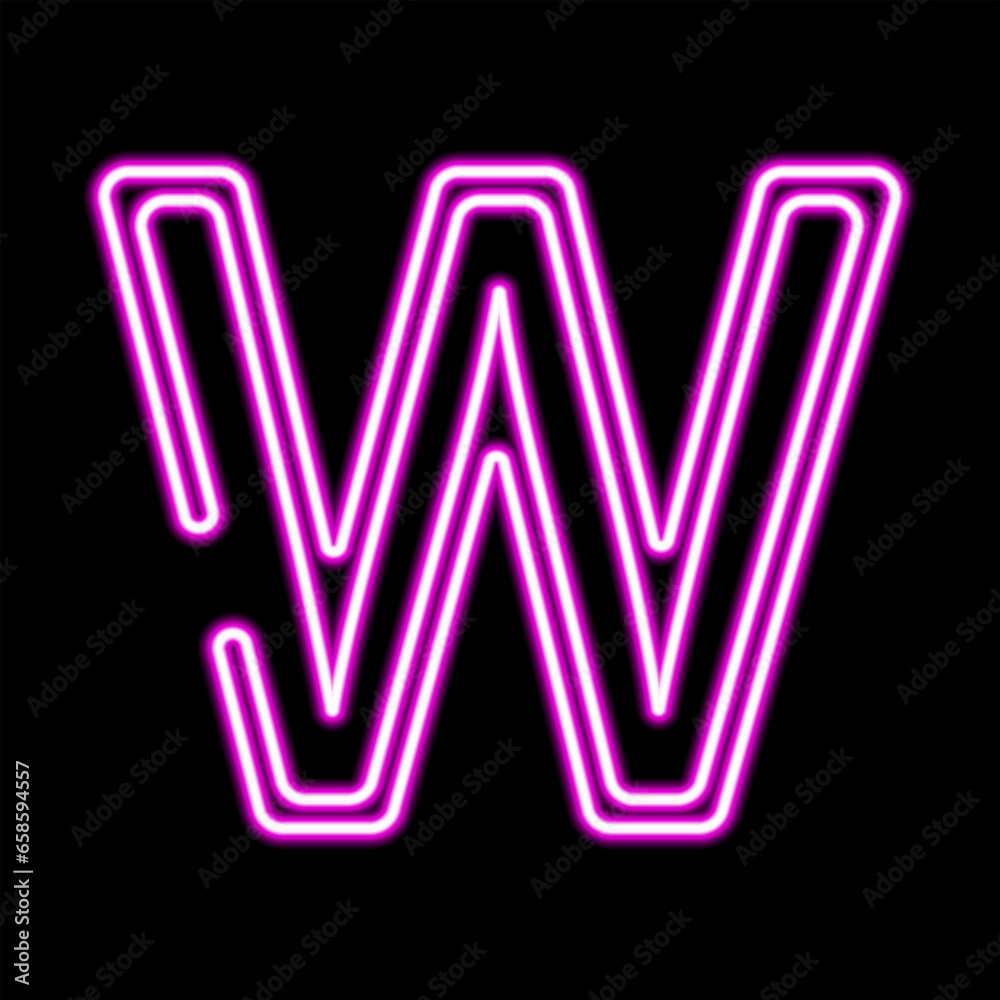 Neon letter W on dark background, vector illustration Neon letter W on dark background, vector illustration