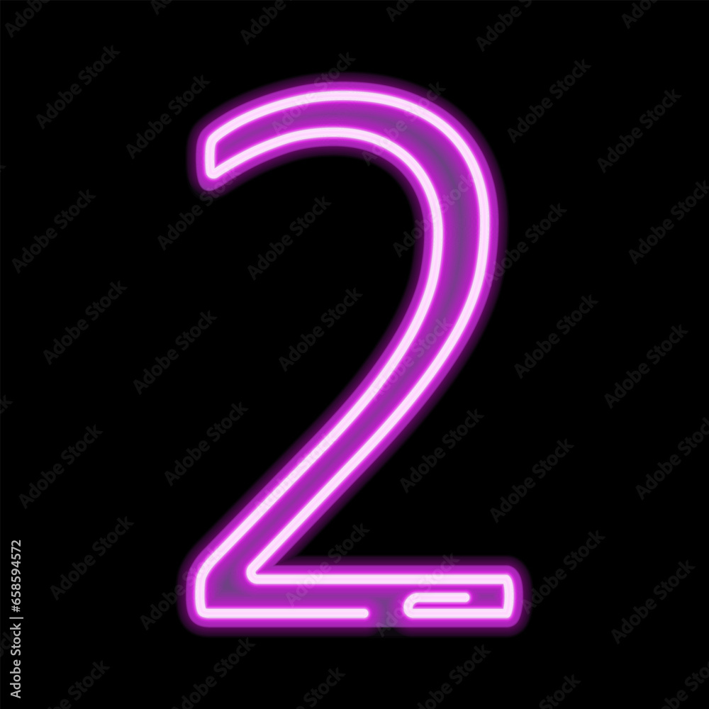 Neon number 2 on dark background, vector illustration Neon number 2 on dark background, vector illustration