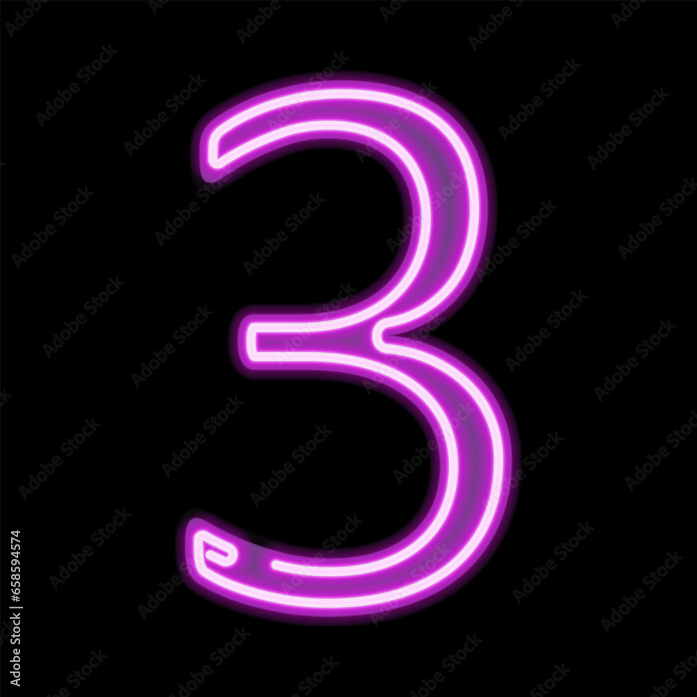 Neon number 3 on dark background, vector illustration Neon number 3 on dark background, vector illustration