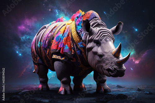 Rhinoceros and galaxy abstract art . generative ai