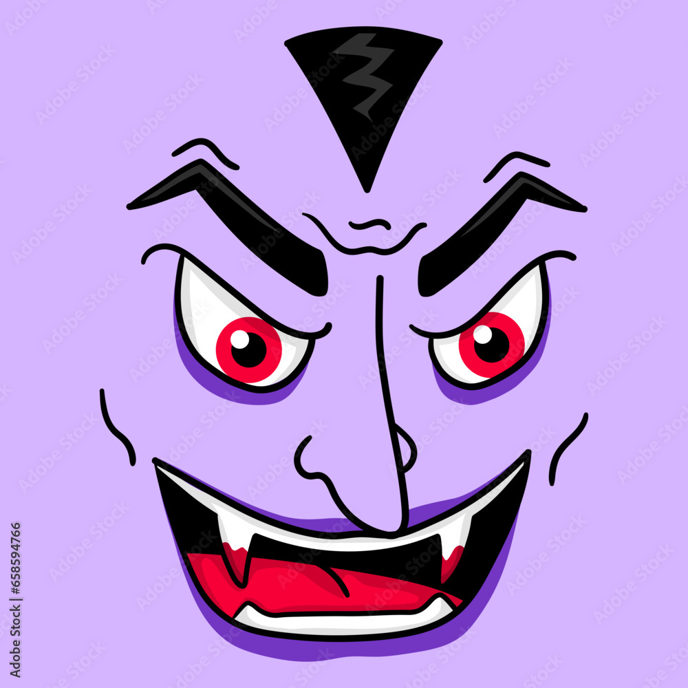 Illustration of Vampire's face ready to bite with big fangs and red eyes, Halloween illustration, design for t-shirt Illustration of Vampire's face ready to bite with big fangs and red eyes, Halloween illustration, design for t-shirt