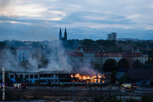 Big fire in a storage building on the territory of the railway station in Prague.