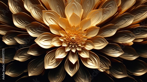 4K golden floral background, abstract vintage flower design, mural art, gold nature, 3D illustration, 3D render