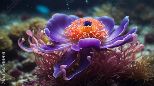A vibrant and colorful anemone floating gracefully in the depths of the ocean
